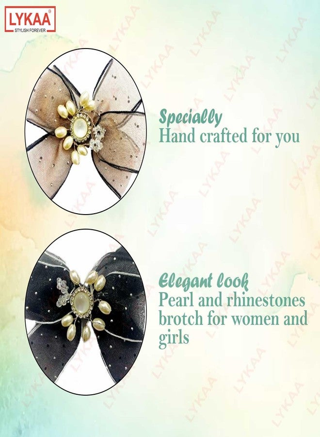 LYKAA Stylish and Versatile Pearl Bow Hair Clips with Rhinestones Brotch Hair Barrettes Accessory For Women Gift | (Pack of 2) - Image 4