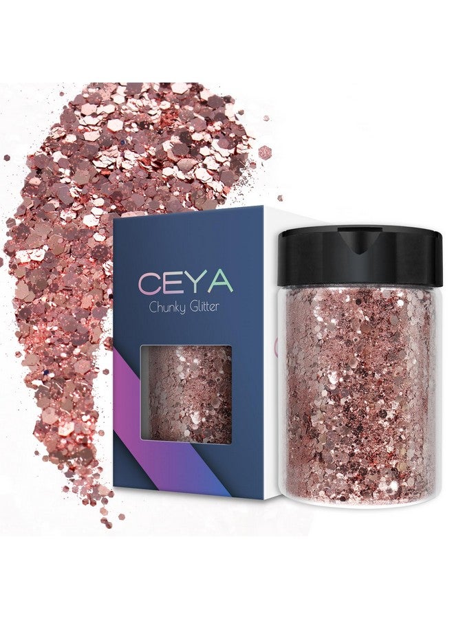 ceya Chunky Glitter 3.5Oz/ 100G Pink Gold Craft Glitter Powder Mixed Fine Flakes Iridescent Nail Sequins For Nail Art Hair Epoxy Resin Tumblers Slime Painting Festival Decor - Image 1