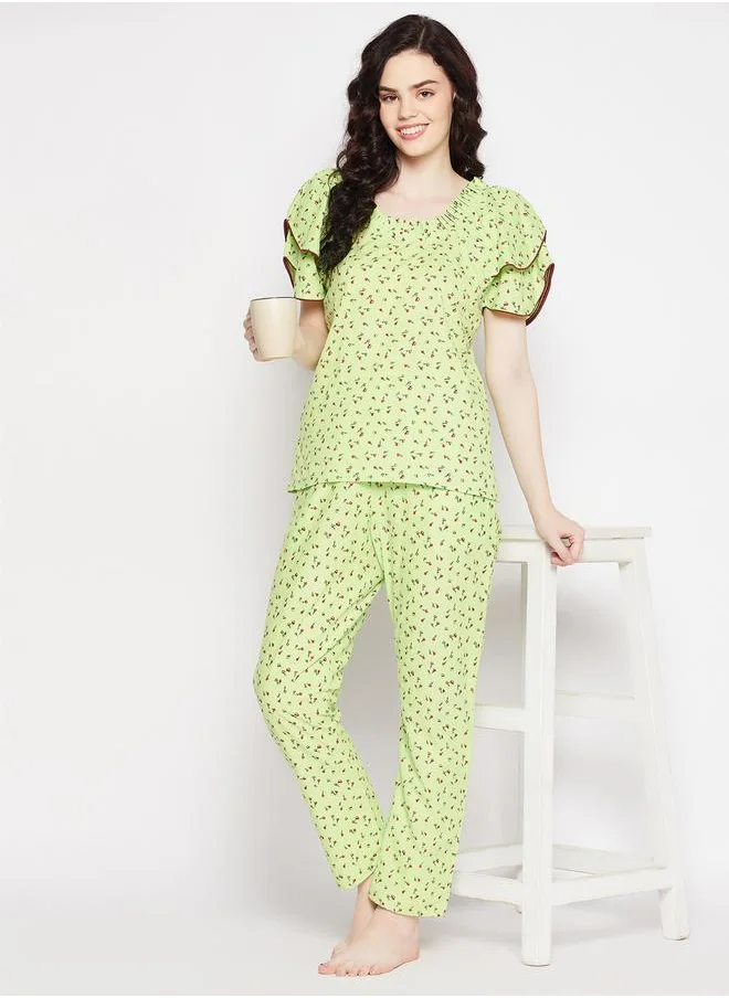 كلوفيا Printed Round Neck Top and Pyjama Set