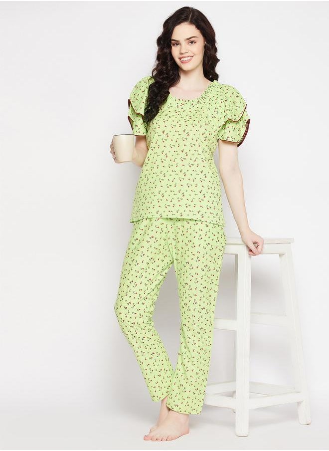 Clovia Printed Round Neck Top and Pyjama Set by Styli  - Image 1