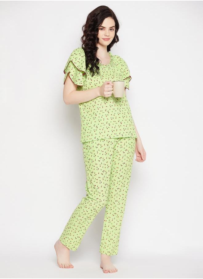 Clovia Printed Round Neck Top and Pyjama Set by Styli  - Image 3