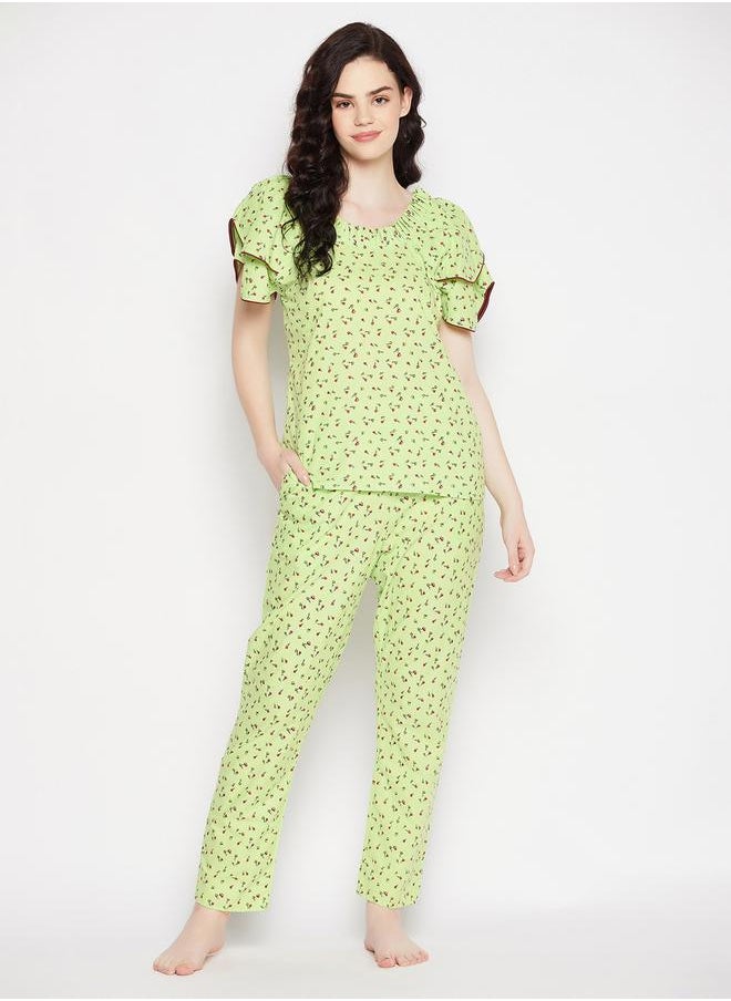 Clovia Printed Round Neck Top and Pyjama Set by Styli  - Image 2