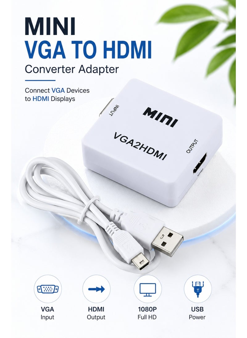 ميني محول VGA إلى HDMI بدقة 1080 بكسل مع دعم طاقة USB لنقل الفيديو من التناظرية إلى الرقمية بسلاسة من أجهزة VGA القديمة إلى شاشات HDMI الحديثة - Image 1