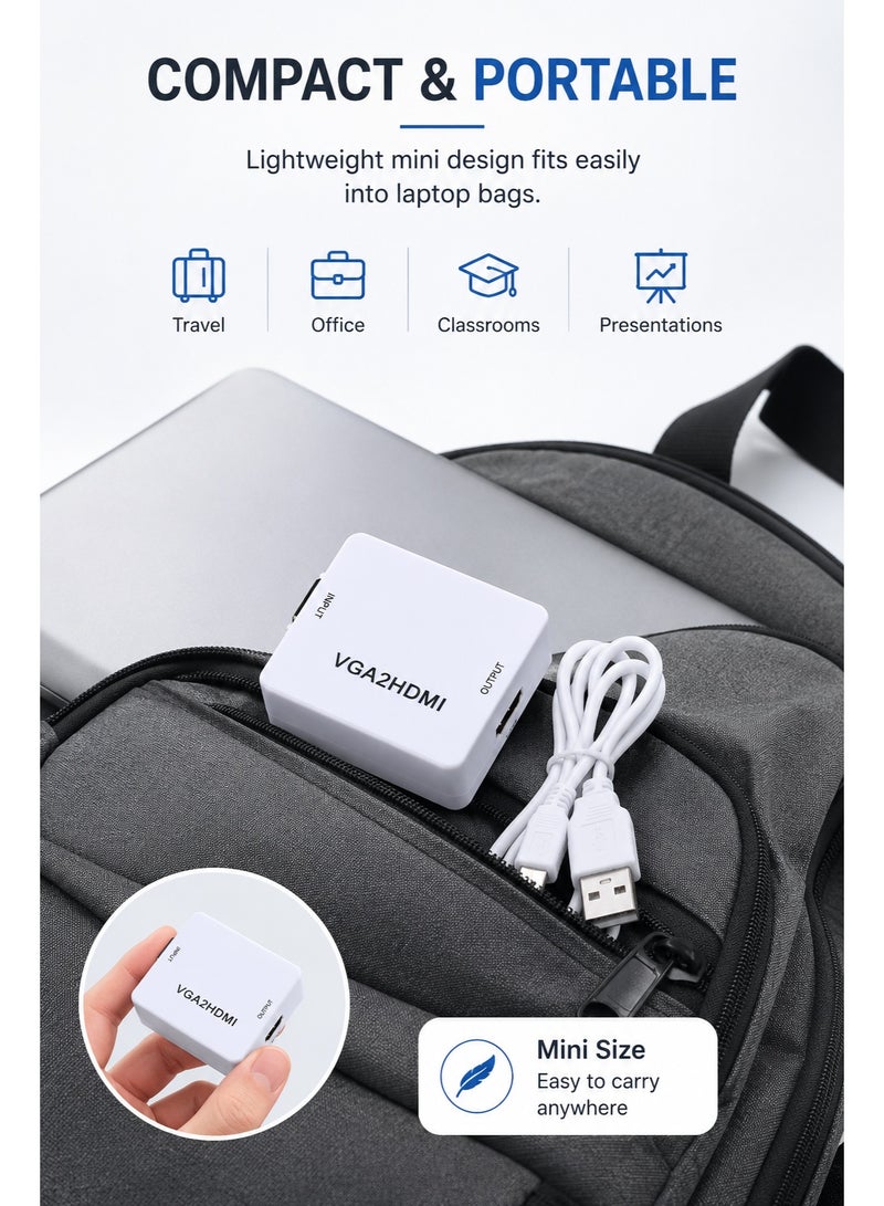 ميني محول VGA إلى HDMI بدقة 1080 بكسل مع دعم طاقة USB لنقل الفيديو من التناظرية إلى الرقمية بسلاسة من أجهزة VGA القديمة إلى شاشات HDMI الحديثة - Image 5