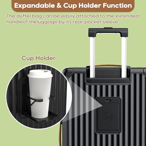 Joyway 20in Carry On Luggage with Cup Holder and USB Port 25 Expandable Capacity Smart Suitcase with Anti Slip Wheels and Handbag Perfect for Men and Women 3 Piece Set Black - Image 3