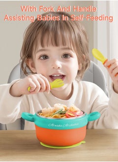 AL-WAHA AL-ZHABIA Medical-Grade Stainless Steel Baby Feeding Set with Suction Base - BPA-Free 400ml Bowl, Water-Cooled Temperature Control, 3-in-1 Design with Spoon & Fork  - Image 2