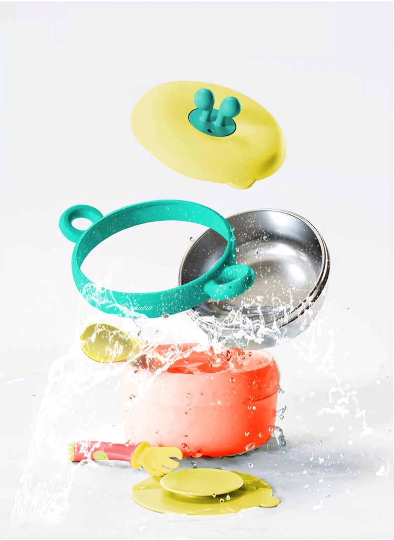 Medical-Grade Stainless Steel Baby Feeding Set with Suction Base - BPA-Free 400ml Bowl, Water-Cooled Temperature Control, 3-in-1 Design with Spoon & Fork