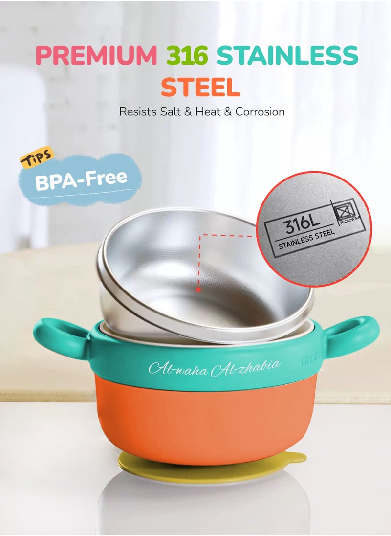 Medical-Grade Stainless Steel Baby Feeding Set with Suction Base - BPA-Free 400ml Bowl, Water-Cooled Temperature Control, 3-in-1 Design with Spoon & Fork