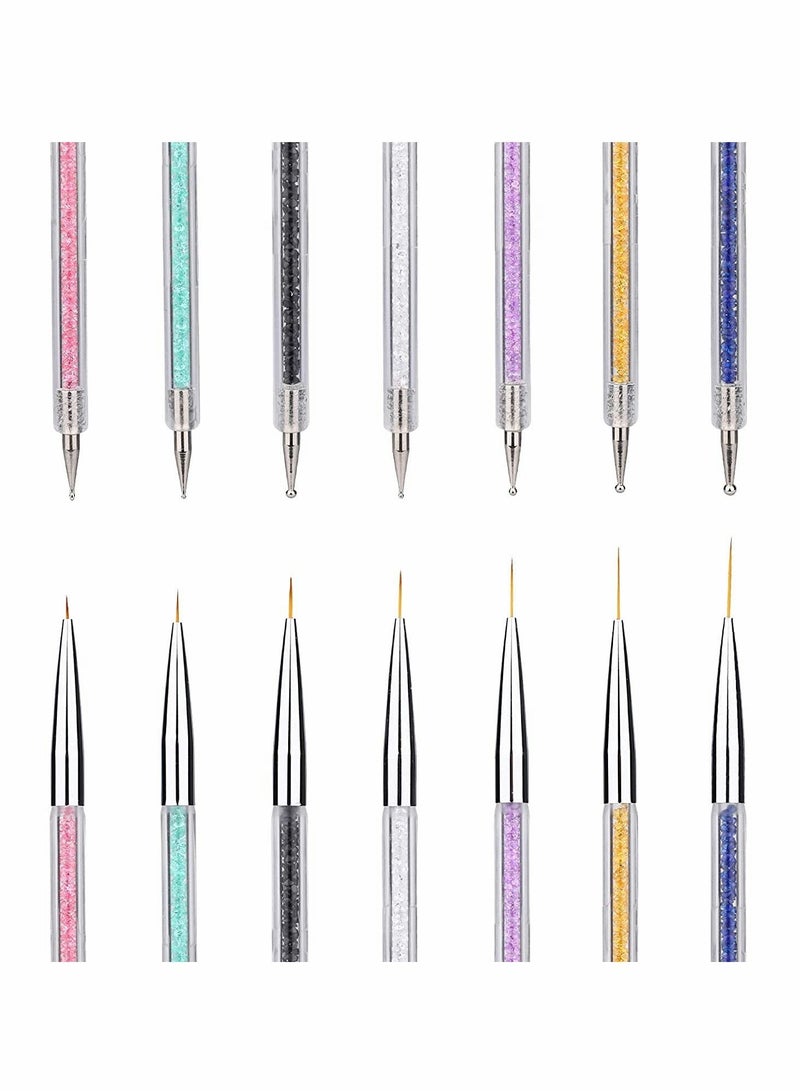 Excefore 7 Pcs Nail Art Liner Brushes,Nail Art Point Drill Drawing Brush Pen Double Ended Dotting Tools Set,Dual-ended Painting Nail Design Brush Pen Include Liner Brushes and Dotting Pen 5/7/9/11/14/16/20 mm - Image 5