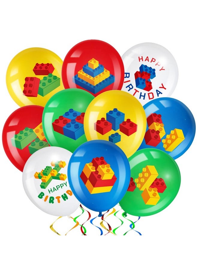 Harrycle - 60 Pieces Building Blocks Themed Birthday Party Balloons, Brick Themed Balloons Decorations Building Block Party Latex Balloons Brick Party Balloons For Kids Toddlers Birthday Party Supplies - Image 1