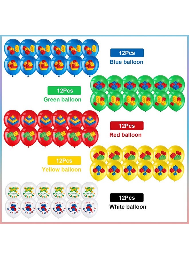 Harrycle - 60 Pieces Building Blocks Themed Birthday Party Balloons, Brick Themed Balloons Decorations Building Block Party Latex Balloons Brick Party Balloons For Kids Toddlers Birthday Party Supplies - Image 1