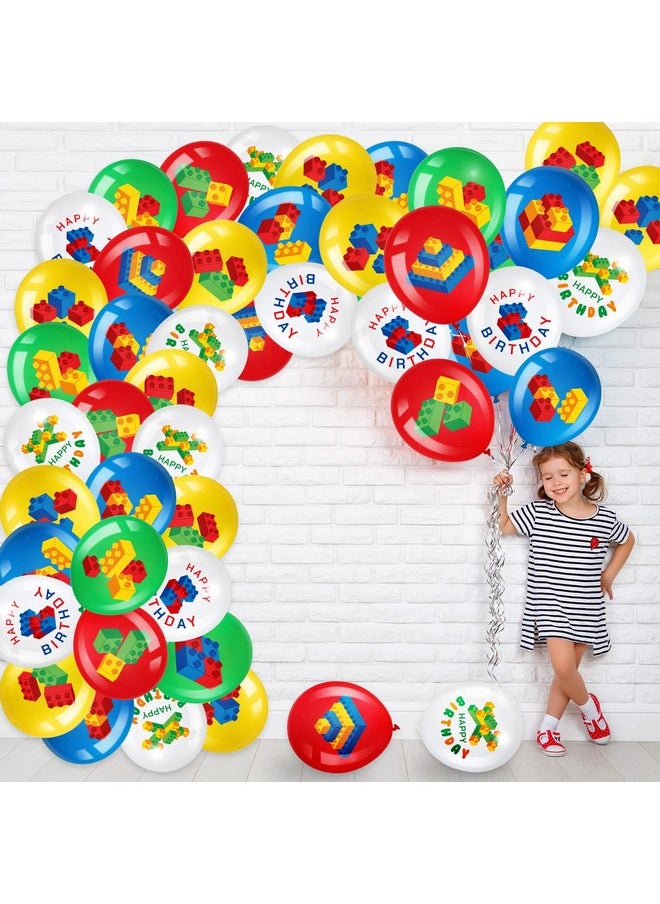 Harrycle - 60 Pieces Building Blocks Themed Birthday Party Balloons, Brick Themed Balloons Decorations Building Block Party Latex Balloons Brick Party Balloons For Kids Toddlers Birthday Party Supplies - Image 1