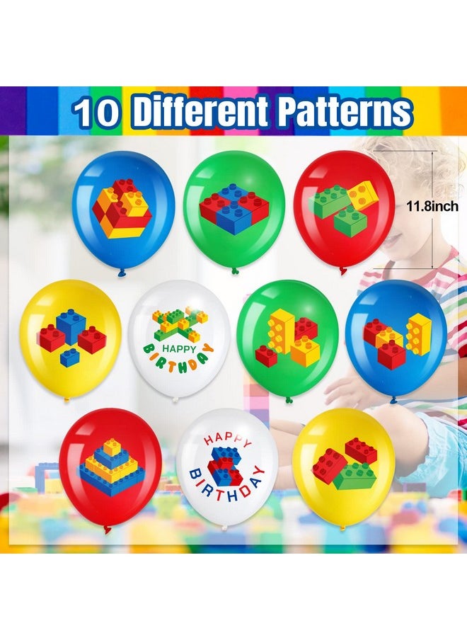 Harrycle - 60 Pieces Building Blocks Themed Birthday Party Balloons, Brick Themed Balloons Decorations Building Block Party Latex Balloons Brick Party Balloons For Kids Toddlers Birthday Party Supplies - Image 1