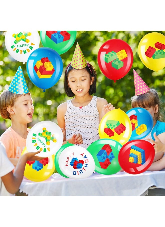 Harrycle - 60 Pieces Building Blocks Themed Birthday Party Balloons, Brick Themed Balloons Decorations Building Block Party Latex Balloons Brick Party Balloons For Kids Toddlers Birthday Party Supplies - Image 1