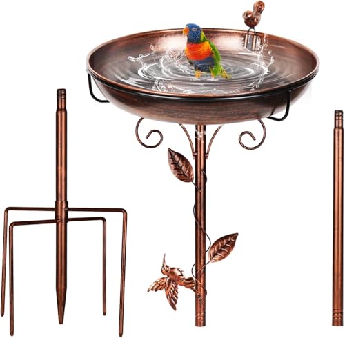 GRECOMEIN Bird Bath for Outside 2 Bird Decor Hummingbird on Pole Sparrow on Bowl 385 Inch Height Garden Birdbaths 12 Inch Antique Bronze Freestanding Birdfeeder Bath for Yard Patio - Image 1