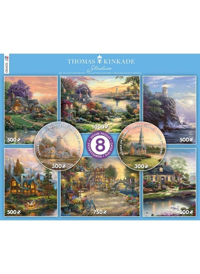 Ceaco 8 In 1 Multipack Thomas Kinkade (2) Round 300 Piece (4) 550 Piece (1) 750 Piece (1) 1000 Piece Jigsaw Puzzles  - Image 2