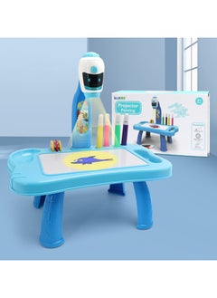 Generic Children's Smart Projection Drawing Projector Table Toy for Kids,  Projection Drawing Board Smart Early Education Enlightenment Learning Graffiti Toys,Trace and Draw Projector Toy Dinosaur Smart Projection Drawing Board with Building Bricks, Robot Toys for Kids 3-5 Birthday (Blue)  - Image 1