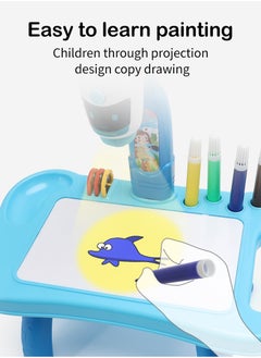 Generic Children's Smart Projection Drawing Projector Table Toy for Kids,  Projection Drawing Board Smart Early Education Enlightenment Learning Graffiti Toys,Trace and Draw Projector Toy Dinosaur Smart Projection Drawing Board with Building Bricks, Robot Toys for Kids 3-5 Birthday (Blue)  - Image 3