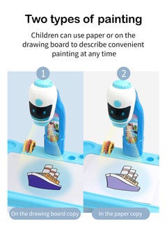 Generic Children's Smart Projection Drawing Projector Table Toy for Kids,  Projection Drawing Board Smart Early Education Enlightenment Learning Graffiti Toys,Trace and Draw Projector Toy Dinosaur Smart Projection Drawing Board with Building Bricks, Robot Toys for Kids 3-5 Birthday (Blue)  - Image 4