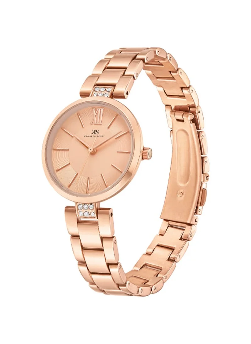 KENNETH SCOTT Kenneth Scott K23533-RBKK Women's Analog Display Watch & Stainless Steel Strap Rose Gold