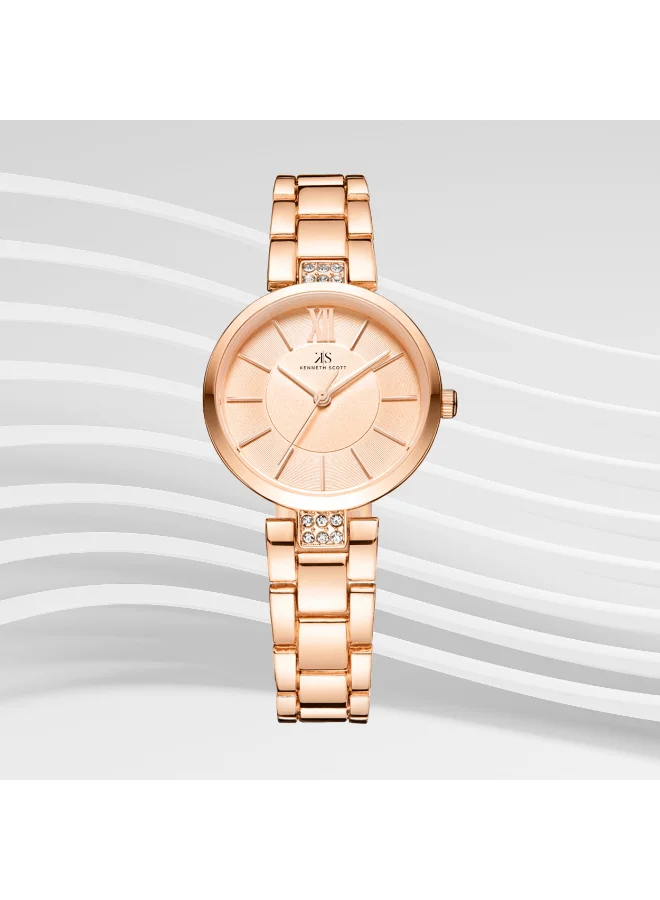 KENNETH SCOTT Women's Analog Display Watch With Rose Gold Stainless Steel Strap - K23533-RBKK
