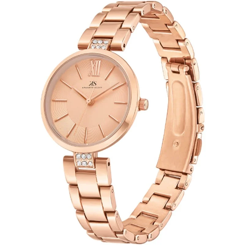 KENNETH SCOTT Women's Analog Display Watch With Rose Gold Stainless Steel Strap - K23533-RBKK