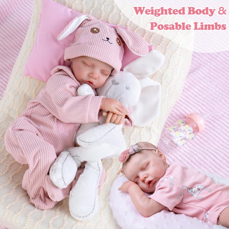 Aori Reborn Baby Dolls Girl - 18'' Realistic Sleeping Newborn - Lifelike Hand-Painted Vinyl Baby Doll with Doll Accessories Set - Weighted Body for Cuddling, for Collectors & Kids 3+ - Image 4