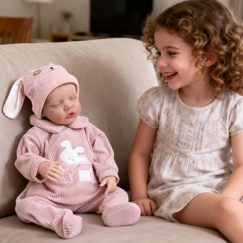 Aori Reborn Baby Dolls Girl - 18'' Realistic Sleeping Newborn - Lifelike Hand-Painted Vinyl Baby Doll with Doll Accessories Set - Weighted Body for Cuddling, for Collectors & Kids 3+ - Image 3