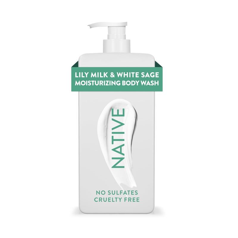 Native Moisturizing Body Wash Contains Naturally Derived Ingredients | For Women & Men, Sulfate, Paraben, & Dye Free Leaving Skin Soft and Hydrated | Lily Milk & White Sage 18 oz - Image 1