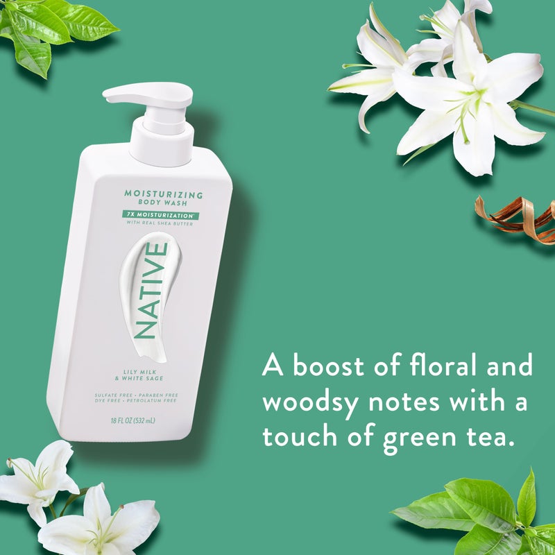 Native Moisturizing Body Wash Contains Naturally Derived Ingredients | For Women & Men, Sulfate, Paraben, & Dye Free Leaving Skin Soft and Hydrated | Lily Milk & White Sage 18 oz - Image 2
