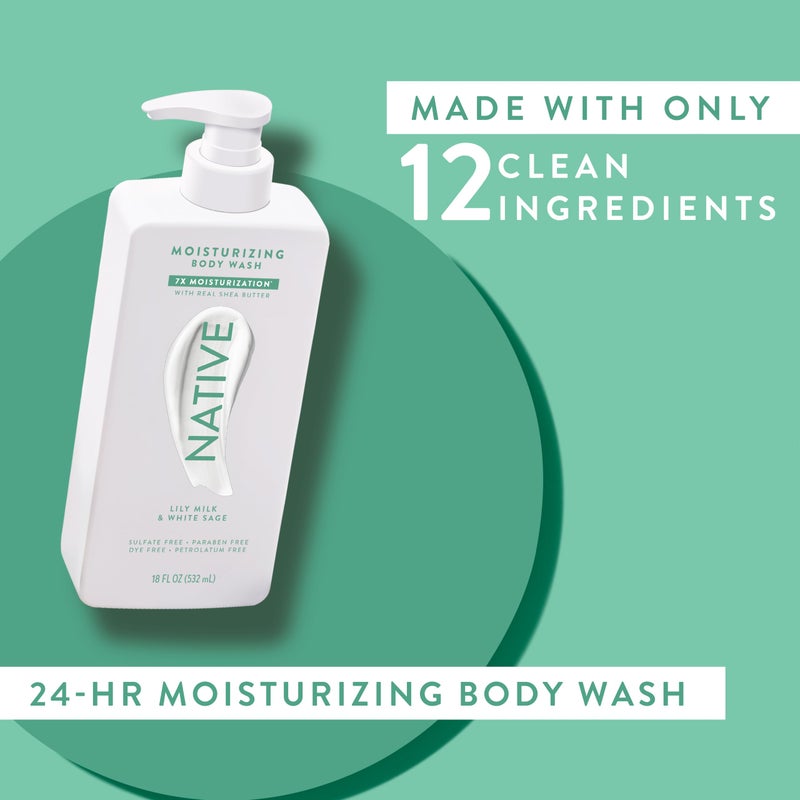 Native Moisturizing Body Wash Contains Naturally Derived Ingredients | For Women & Men, Sulfate, Paraben, & Dye Free Leaving Skin Soft and Hydrated | Lily Milk & White Sage 18 oz - Image 4