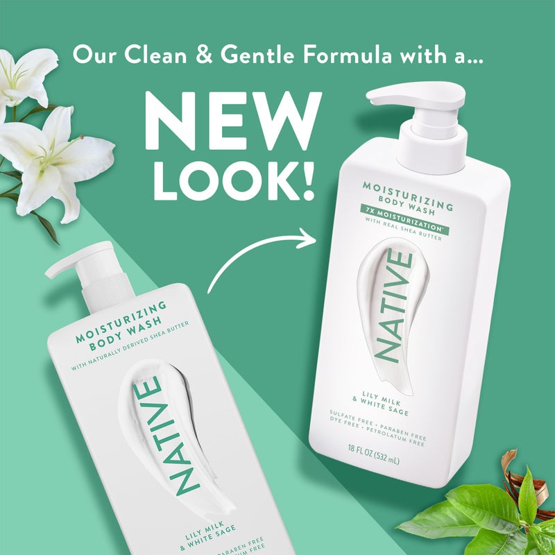 Native Moisturizing Body Wash Contains Naturally Derived Ingredients | For Women & Men, Sulfate, Paraben, & Dye Free Leaving Skin Soft and Hydrated | Lily Milk & White Sage 18 oz - Image 3