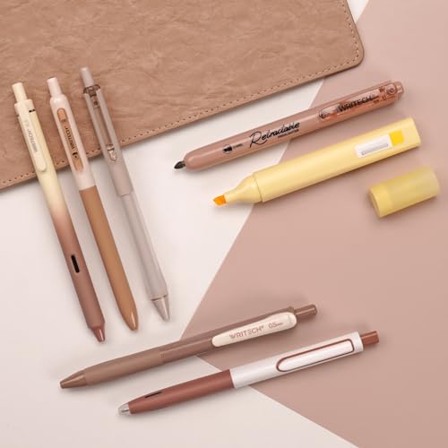 WRITECH Gel Pens Journaling Highlighters: Journal Set Aesthetic Assorted Earth Tones Color Ink 0.5mm Fine Point Retractable 0.7mm Black Pen Smooth Writing Drawing No Bleed 7ct (Brown) - Image 5