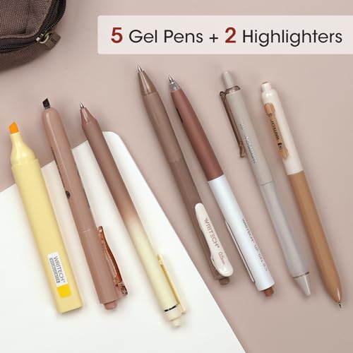 WRITECH Gel Pens Journaling Highlighters: Journal Set Aesthetic Assorted Earth Tones Color Ink 0.5mm Fine Point Retractable 0.7mm Black Pen Smooth Writing Drawing No Bleed 7ct (Brown) - Image 4