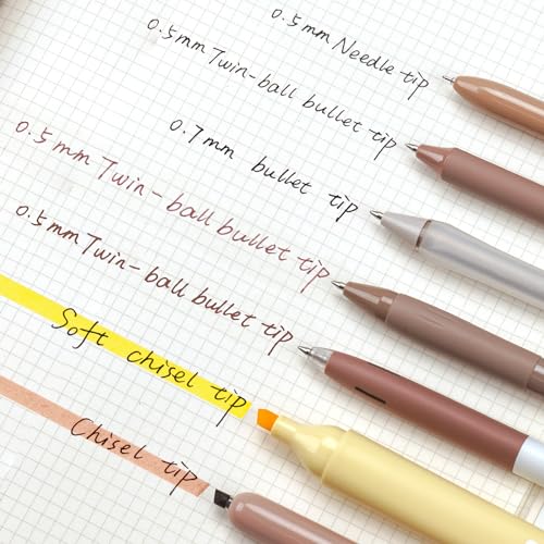 WRITECH Gel Pens Journaling Highlighters: Journal Set Aesthetic Assorted Earth Tones Color Ink 0.5mm Fine Point Retractable 0.7mm Black Pen Smooth Writing Drawing No Bleed 7ct (Brown) - Image 3