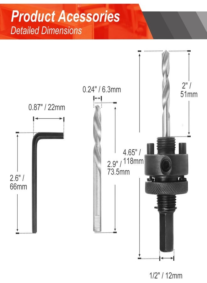 JTemgle Heavy Duty Hole Saw Arbor with 5pcs Center Drill Bits, 1/2" Hex Shank Quick Change Arbor Fits 1-1/2" to 10" Hole Saws - Image 3