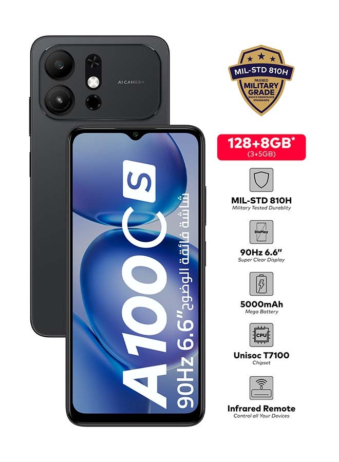 إيتيل A100Cs أسود طبيعي 3+5 جيجابايت رام 128 جيجابايت 4G - نسخة الشرق الأوسط - Image 2