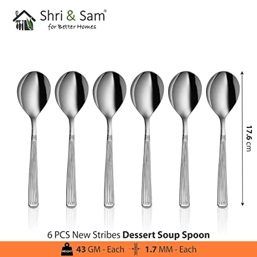 Shri & Sam Stainless Steel New Stribes Desert Soup Spoon,6 Pieces - Image 2