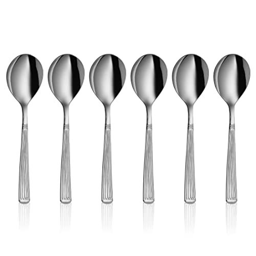 Shri & Sam Stainless Steel New Stribes Desert Soup Spoon,6 Pieces - Image 1