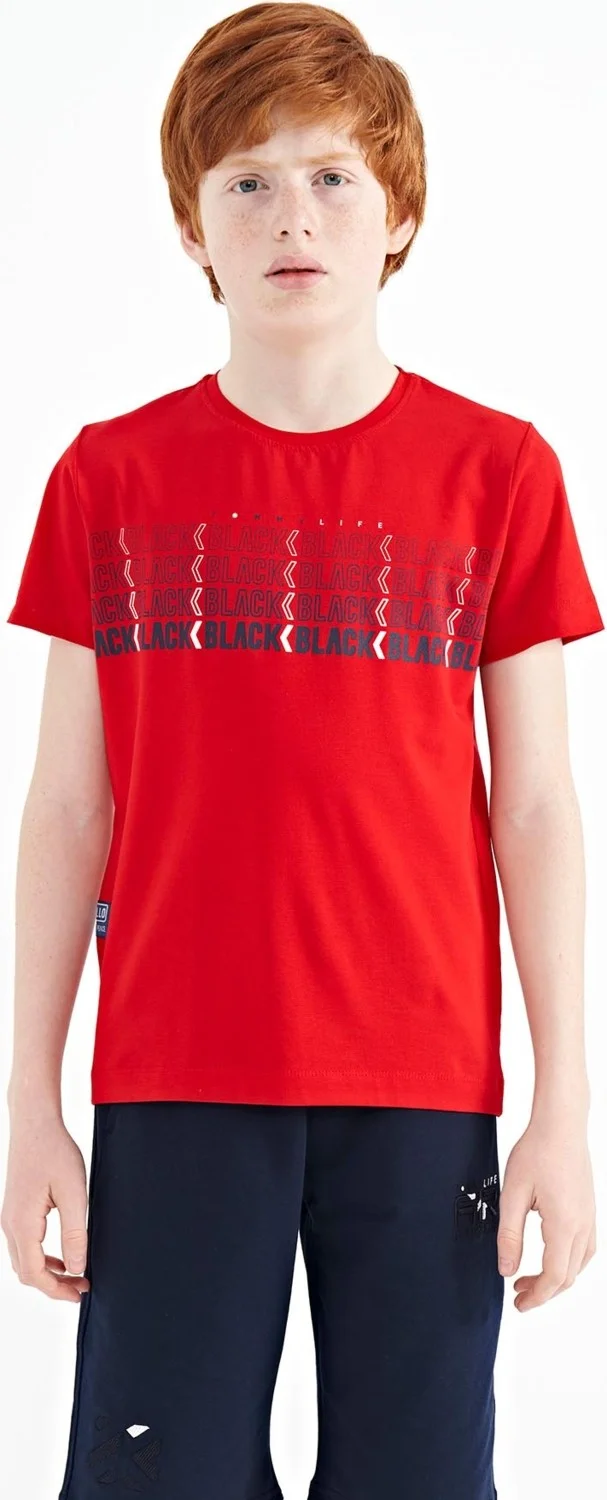 Tommy Life Red Text Printed O Neck Standard Pattern Boy T-Shirt - 11149