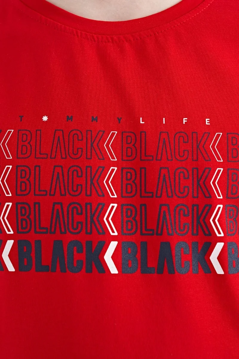 Tommy Life Red Text Printed O Neck Standard Pattern Boy T-Shirt - 11149