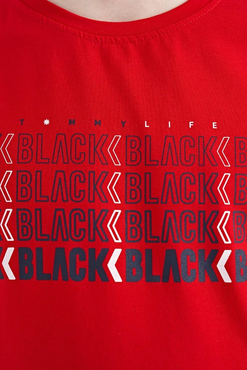 Tommy Life Red Text Printed O Neck Standard Pattern Boy T-Shirt - 11149 - Image 2