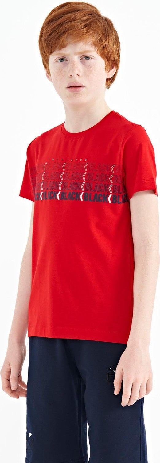 Tommy Life Red Text Printed O Neck Standard Pattern Boy T-Shirt - 11149 - Image 5