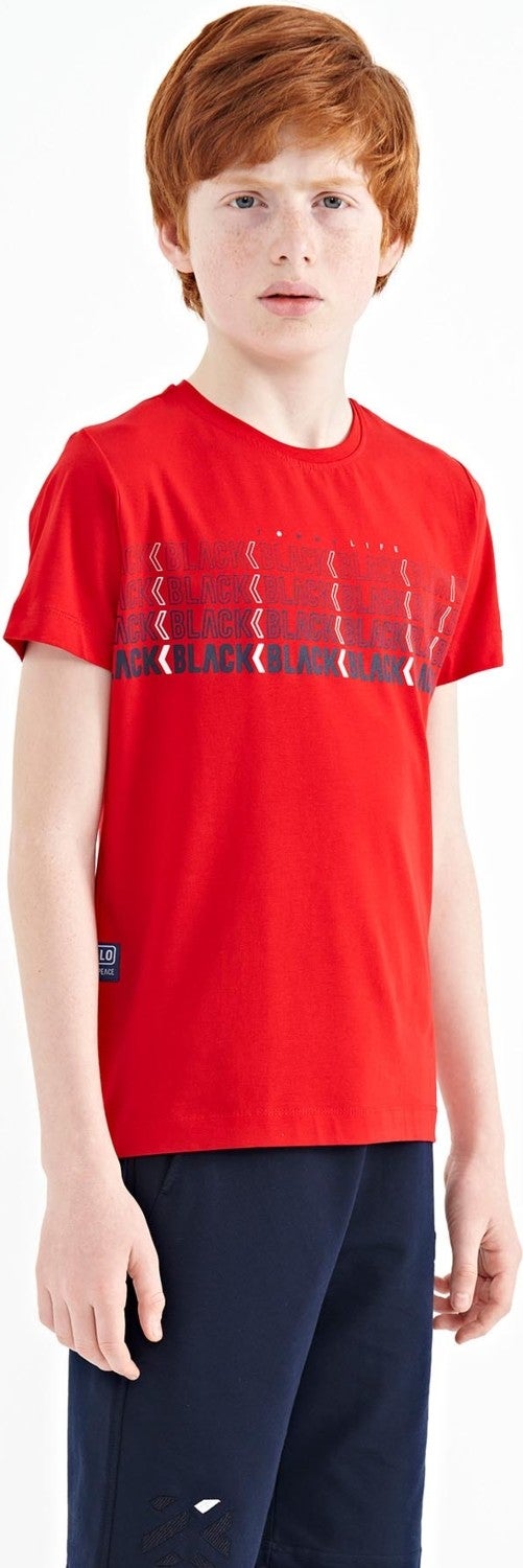 Tommy Life Red Text Printed O Neck Standard Pattern Boy T-Shirt - 11149 - Image 4