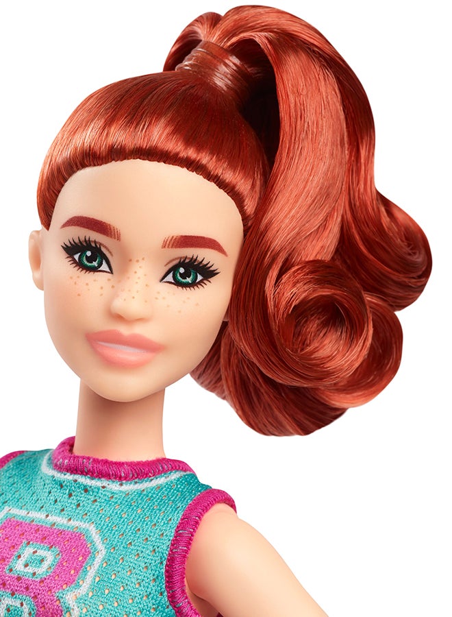 Barbie Fashionistas Doll #232 with Red Hair, Wearing Sporty “B” Jersey Top and Pleated Purple Skirt with Watch and Sneakers​​ - Image 3