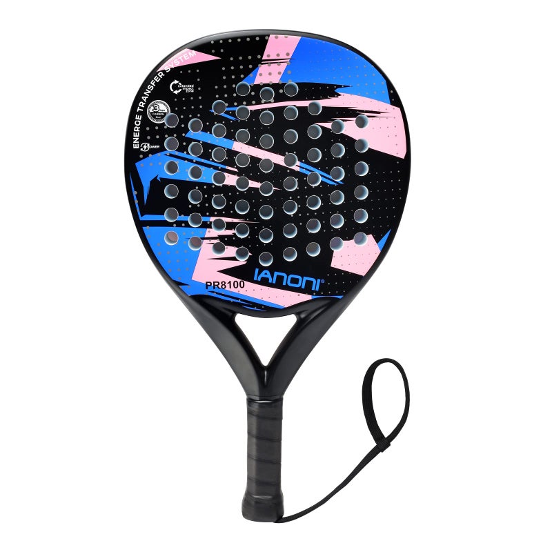 Padel Racket Carbon Fiber Surface with EVA Memory Flex Foam Core Padel Tennis Racquets Lightweight Blue