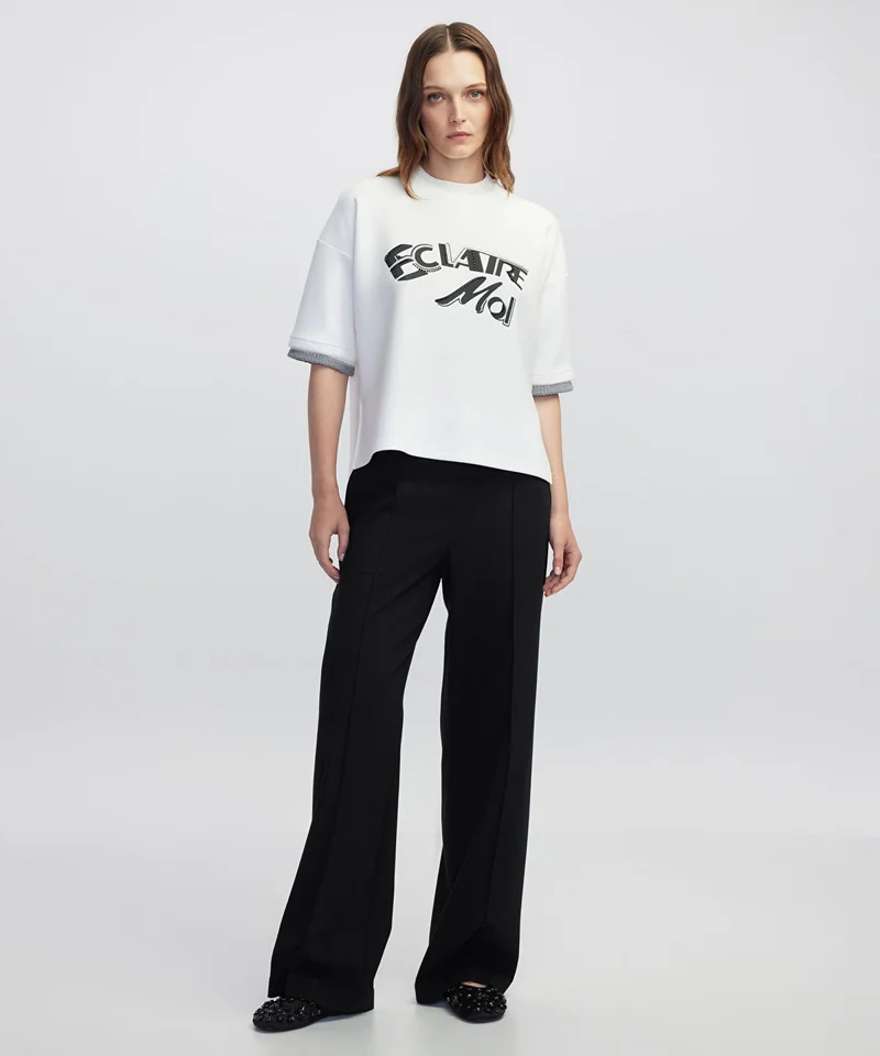 Ipekyol Mixed T-Shirt with Slogan Print