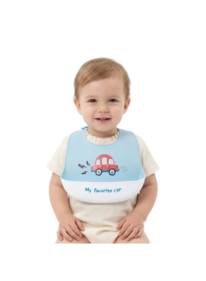 بامبيميسي My Favorite Car Silicone Bib - Red Car Graphic