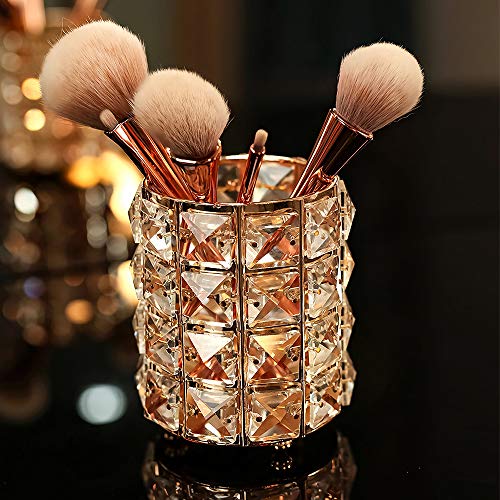 VINCIGANT Handcrafted Crystal Makeup Brush Holder Organizer Bling Personalized Pencil Cup Collection Cosmetic Storage Organizer for Vanity,Bathroom,Bedroom,Office Desk - Image 1