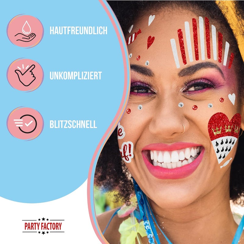 Party Factory Detachable clean Kölle Alaaf Face Tattoo Temporary Glitter Face Tattoo for Theme Party, Halloween & Carnival, Children and Adults Detachable clean - Image 4